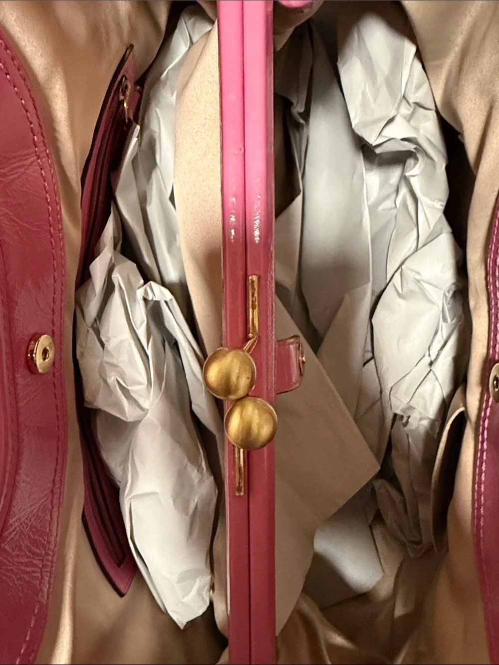 Coach Brown Signature Kiss Lock Hobo Bag with Pink Patent Leather Trim